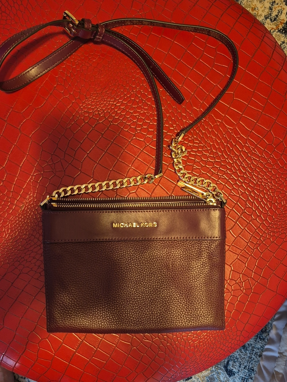 Michael Kors Wine Leather Crossbody with Gold Chain